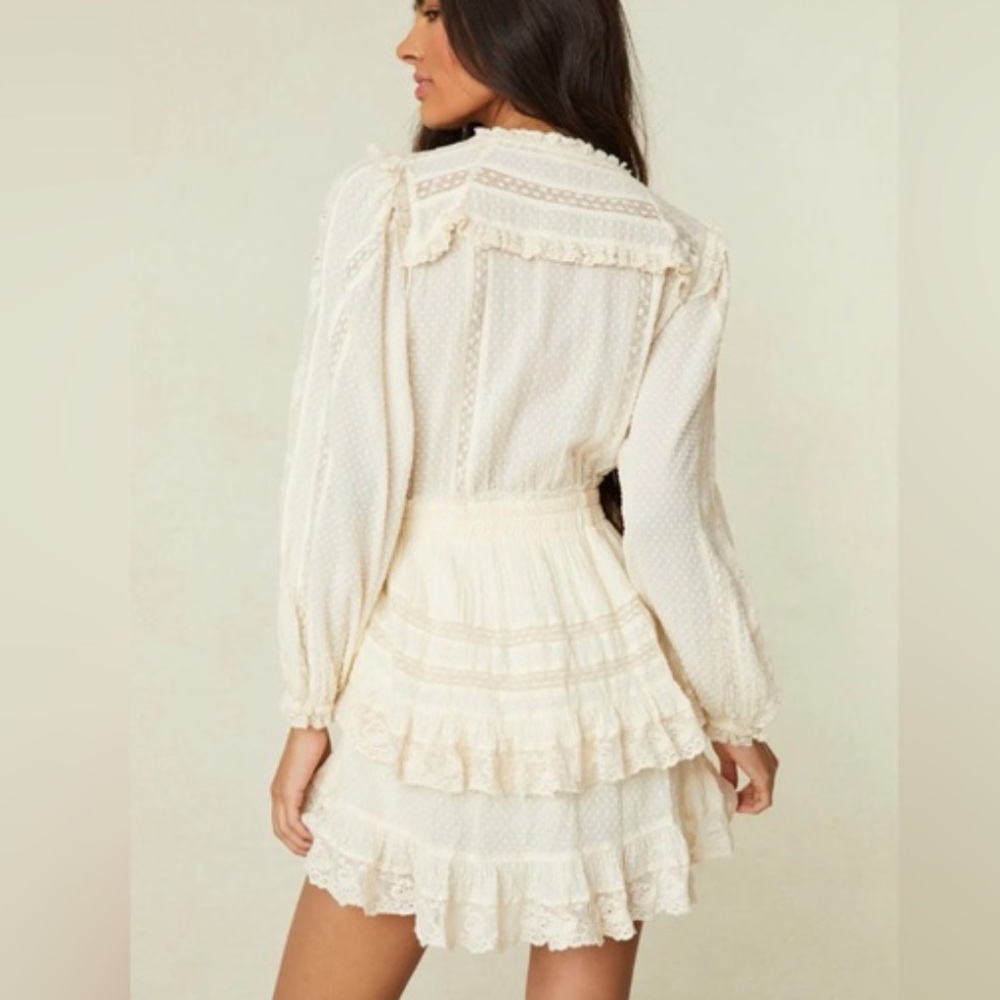 LoveShackFancy Cream Ruffle Mini Dress - Picture 2 of 9